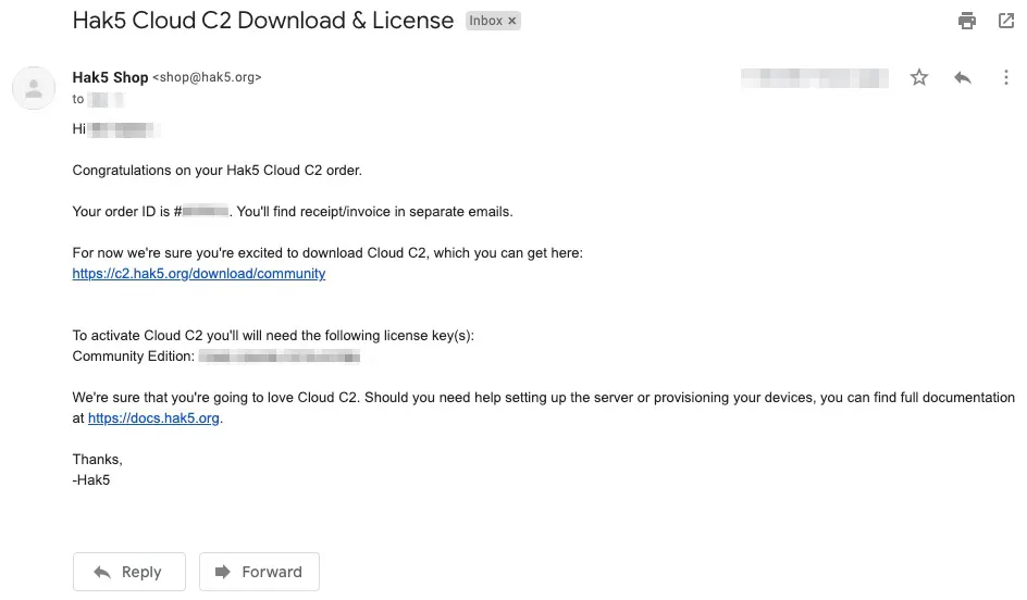 Hak5 C2 Email