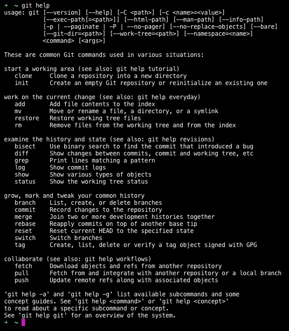 git help command in the terminal