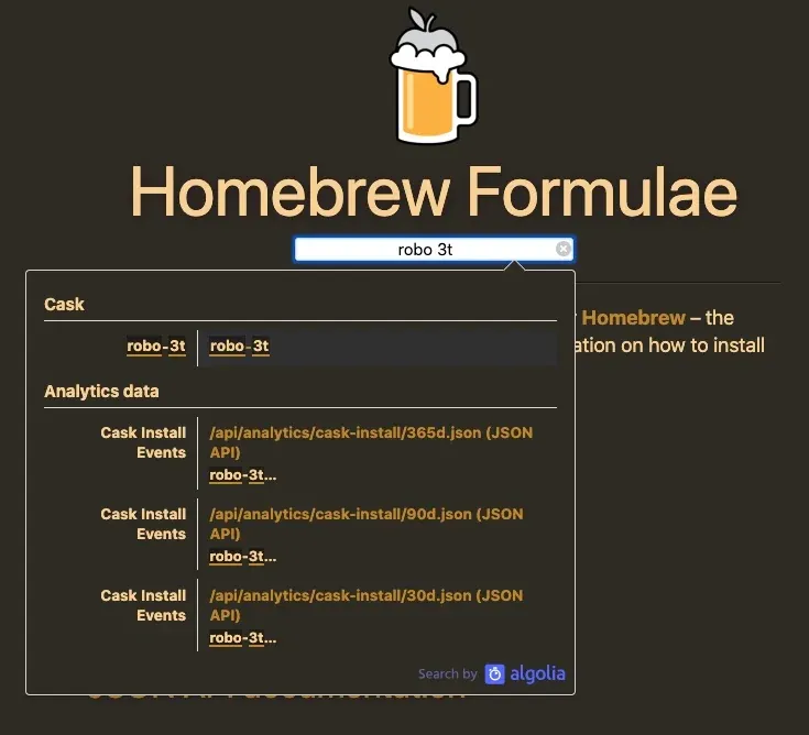 Homebrew Cask Robo 3T Search