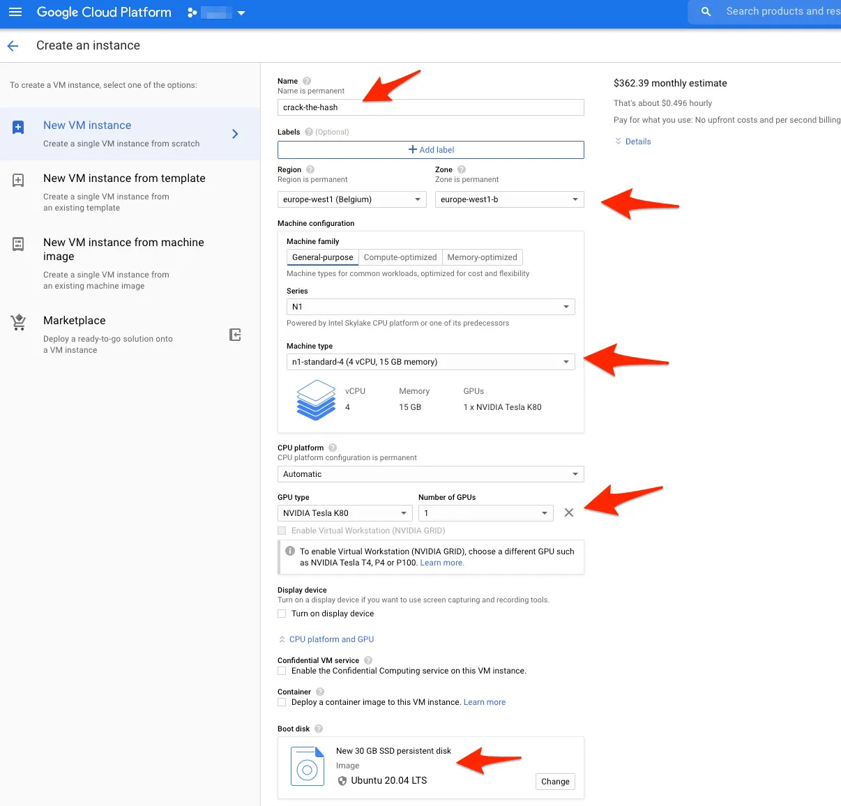 GCP Instance Configuration