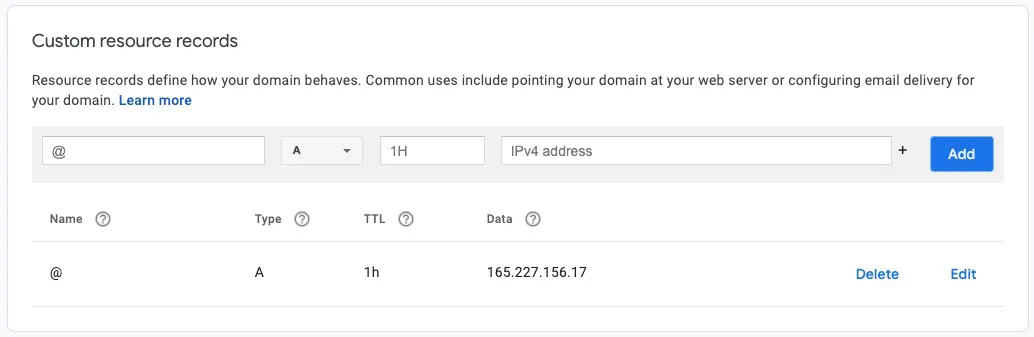 Google Domains custom record